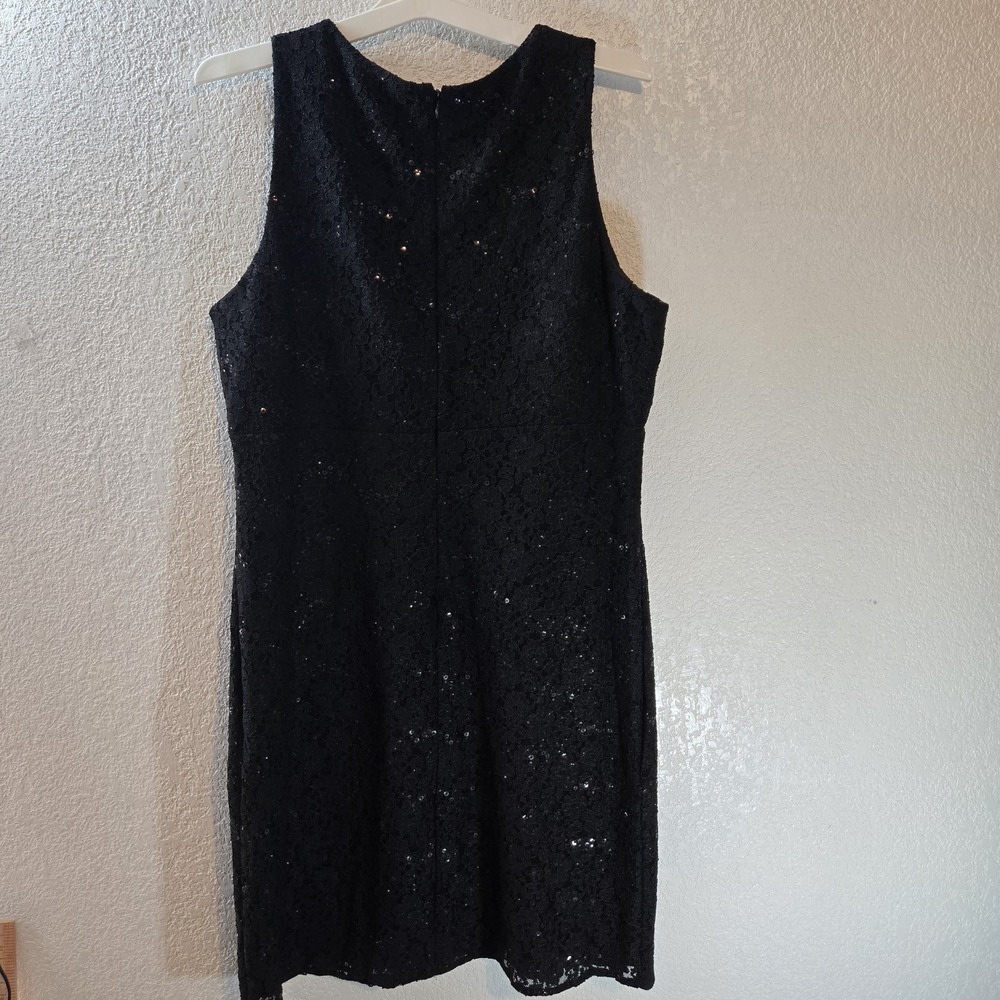 Roz & Ali Black Lace Sequin Dress Women's Size 16 Sleeveless Cocktail Party Midi